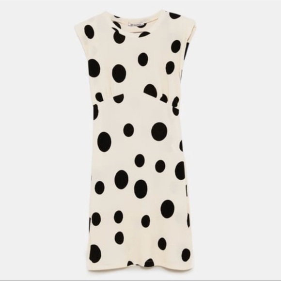 Zara | Polka Dot Midi Length Dress | cream/black | size M - Picture 3 of 8